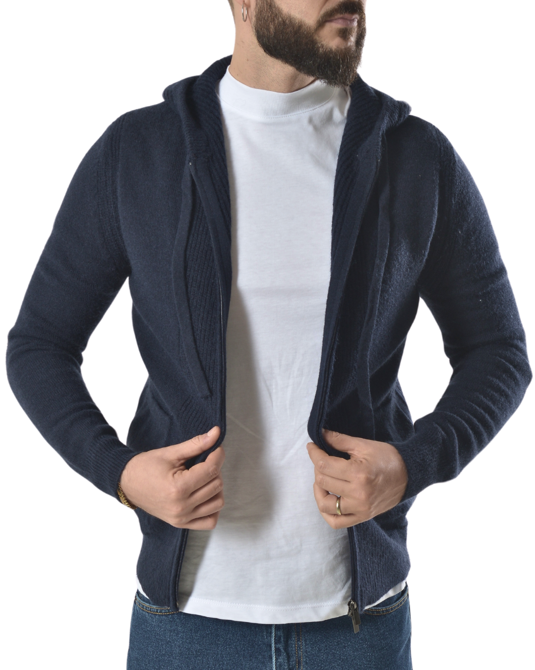 Cardigan con zip frontale art 746 blu scuro