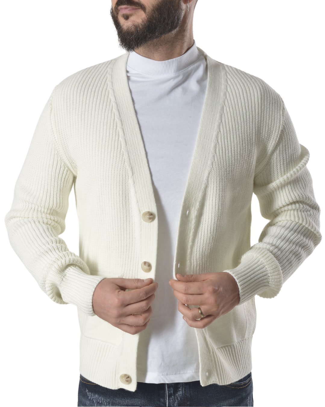 Cardigan con tasche frontali art 019 bianco panna