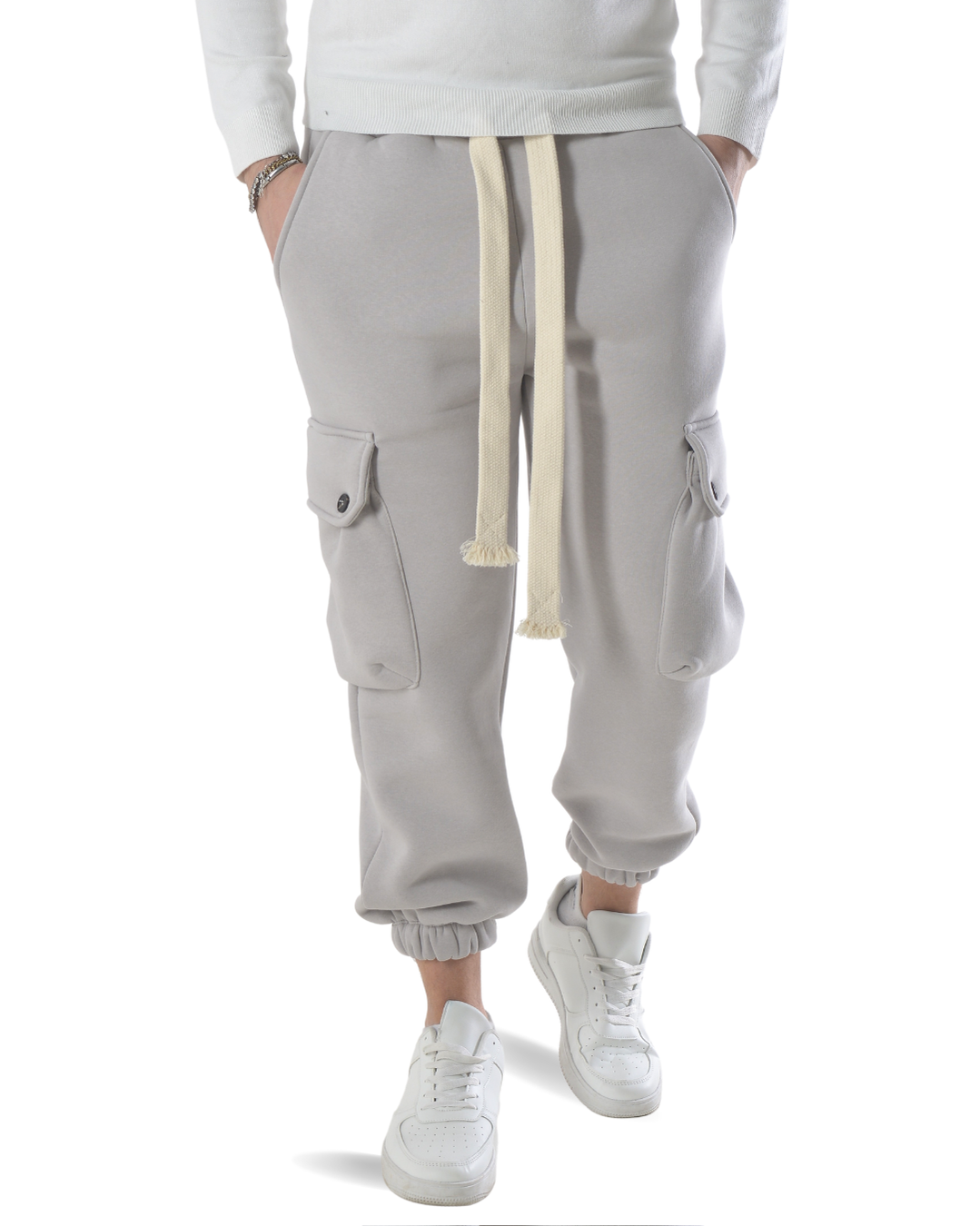 Pantalaccio tuta felpato cargo oversize art. 2034 grigio chiaro