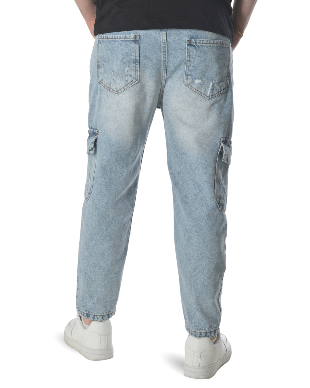 Jeans cargo art varenne loose fit denim chiaro con piccole rotture