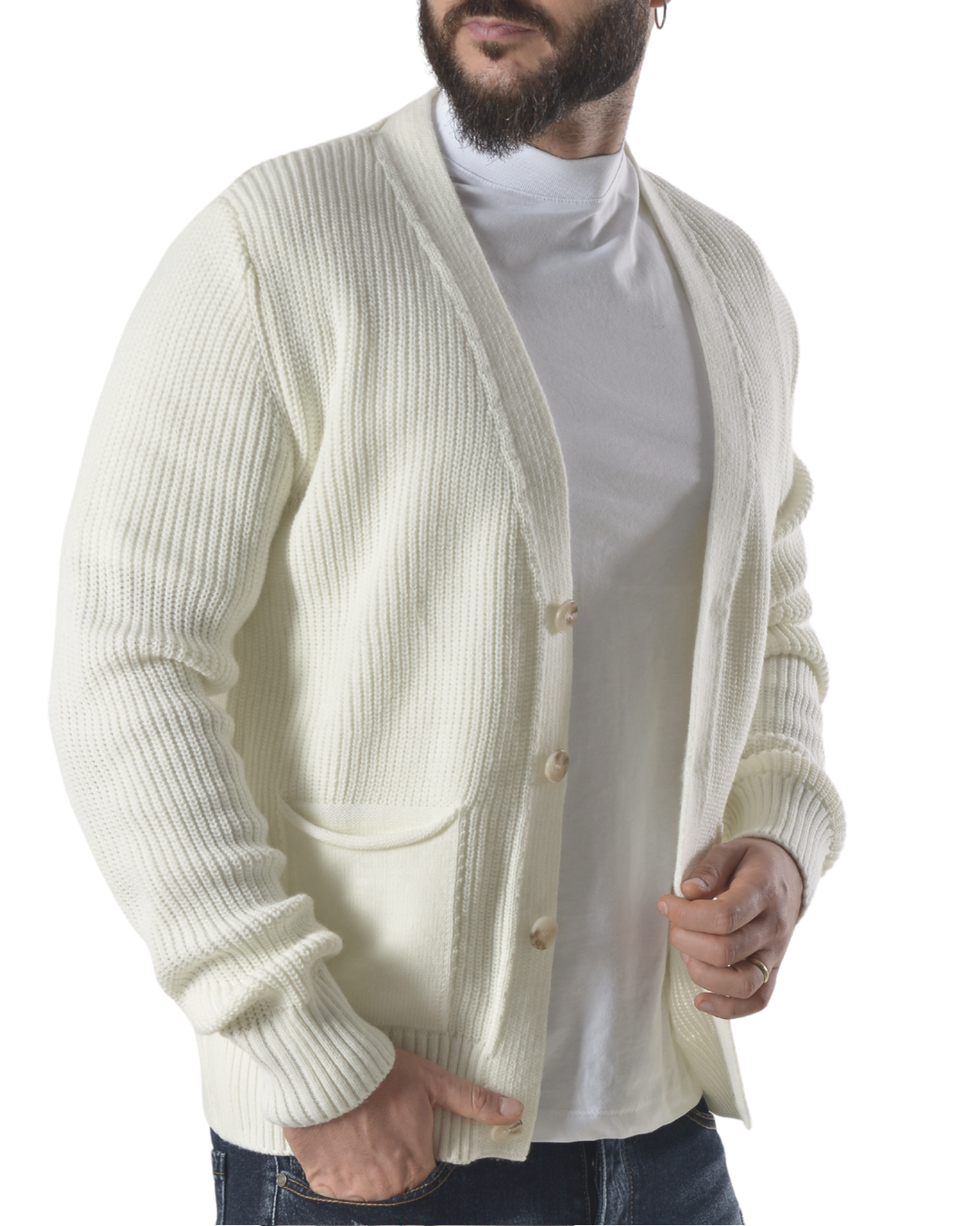 Cardigan con tasche frontali art 019 bianco panna