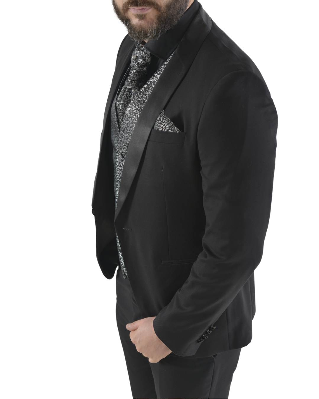 Abito completo elegante con gilet e cravattone art smoking nero