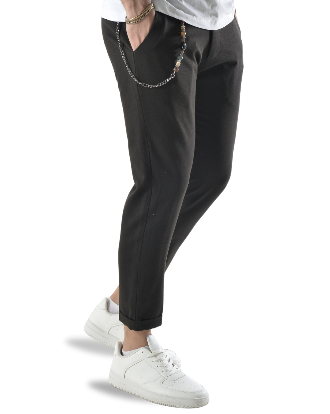 Pantalone elegante capri con catenella laterale art 8095 nero