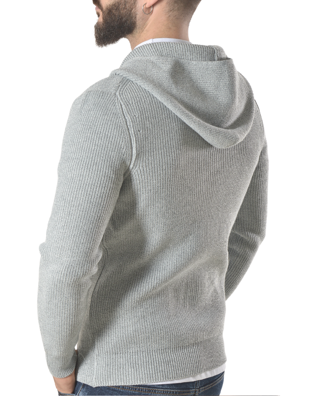 Cardigan a costine con cappuccio tinta unita art 9937 grigio chiaro