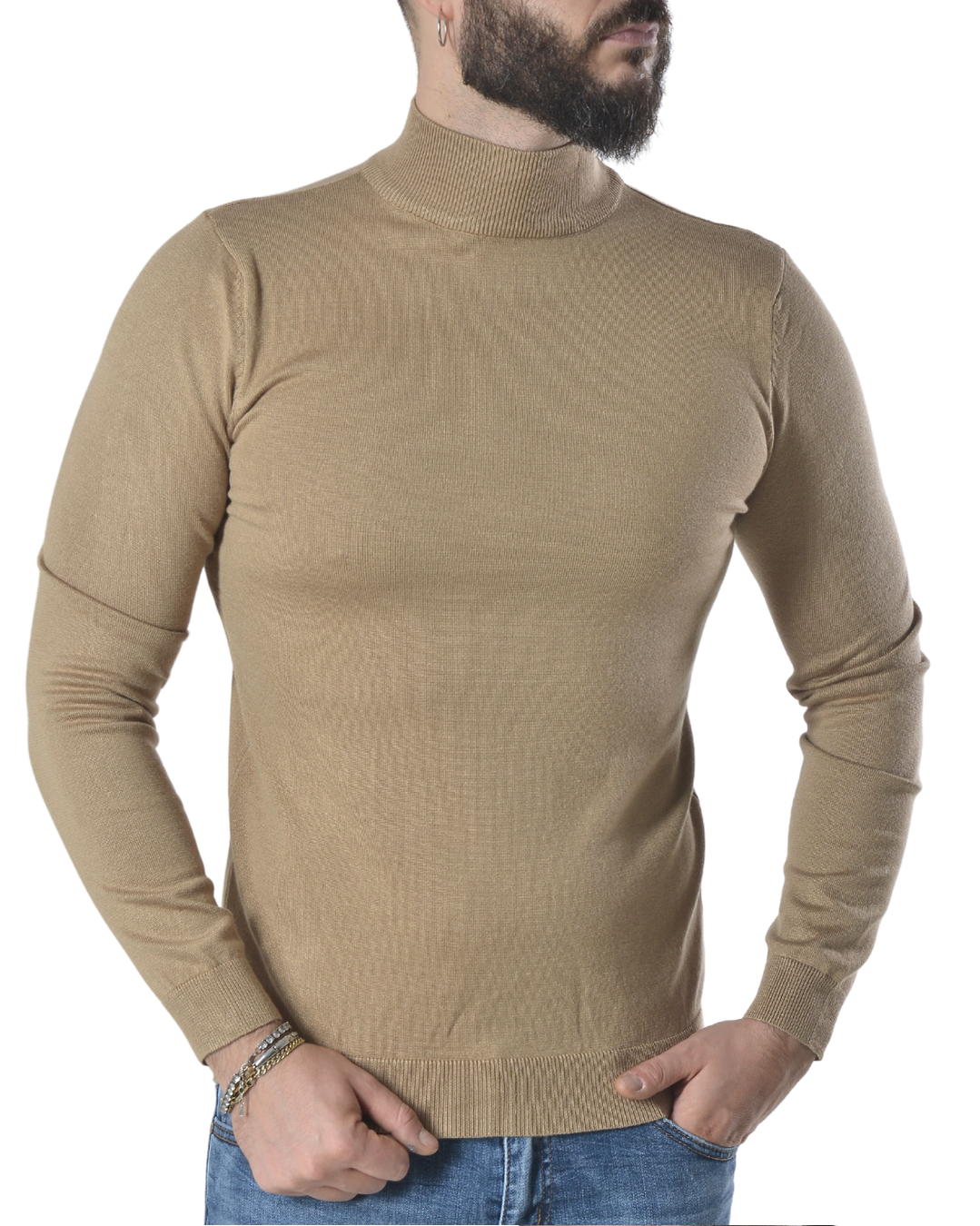 Maglia collo a lupetto tinta unita art 102 beige