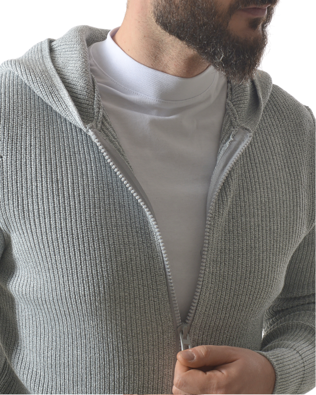 Cardigan a costine con cappuccio tinta unita art 9937 grigio chiaro