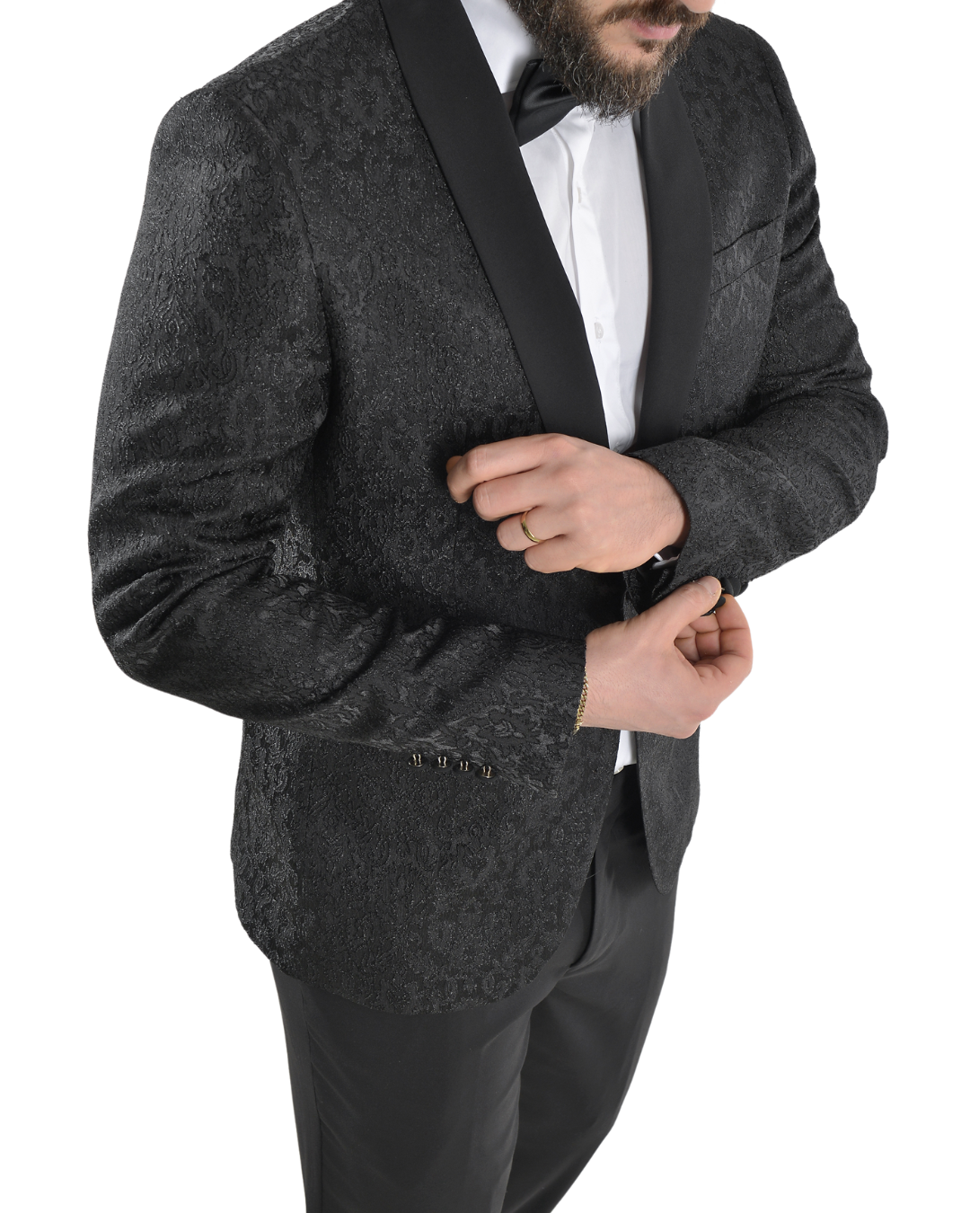 Damascato Abito Da Sposo Tutto Nero Smoking Damascato Online