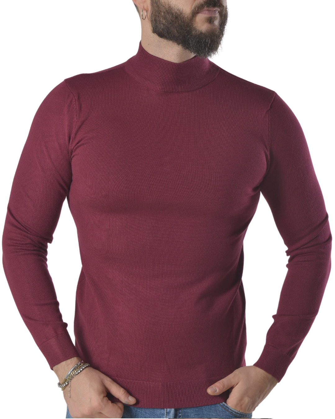 Maglia collo a lupetto tinta unita art 102 bordeaux