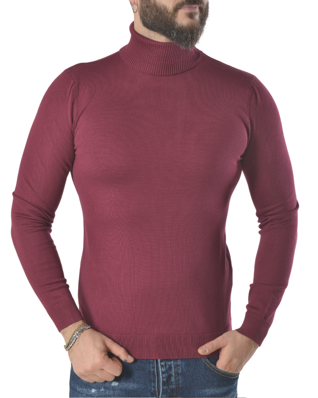 Maglia a collo alto dolcevita tinta unita art 102 bordeaux