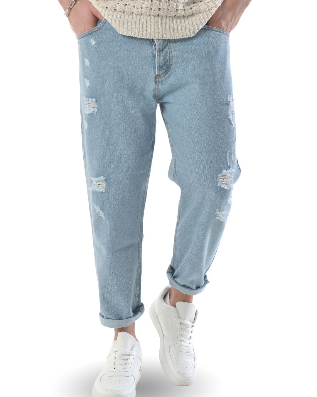 Jeans loose fit chiari con strappi mrc 03