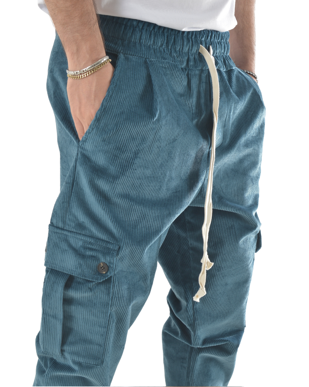 Pantalaccio cargo a costine vellutato ottanio art 9151