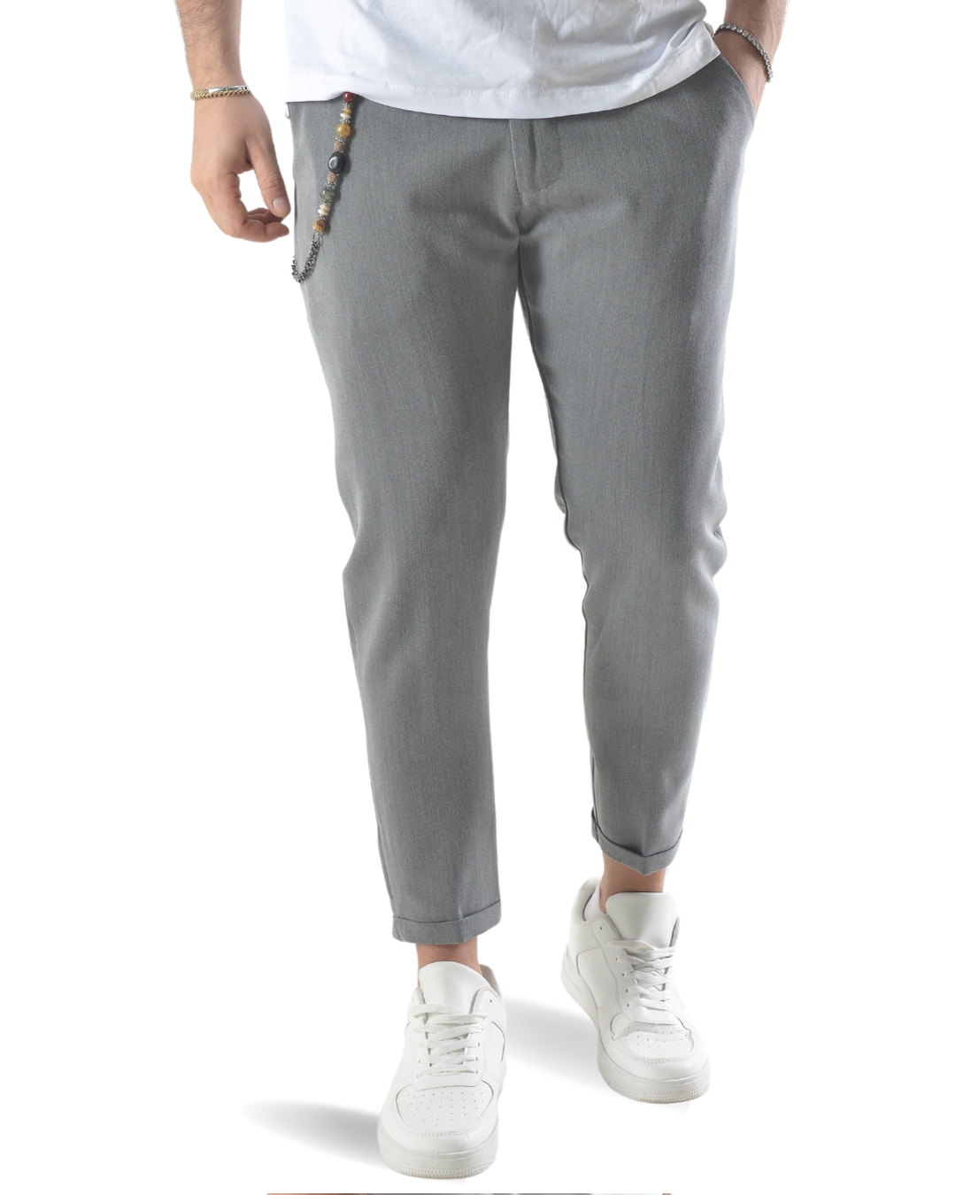 Pantalone elegante capri con catenella laterale art 8095 grigio