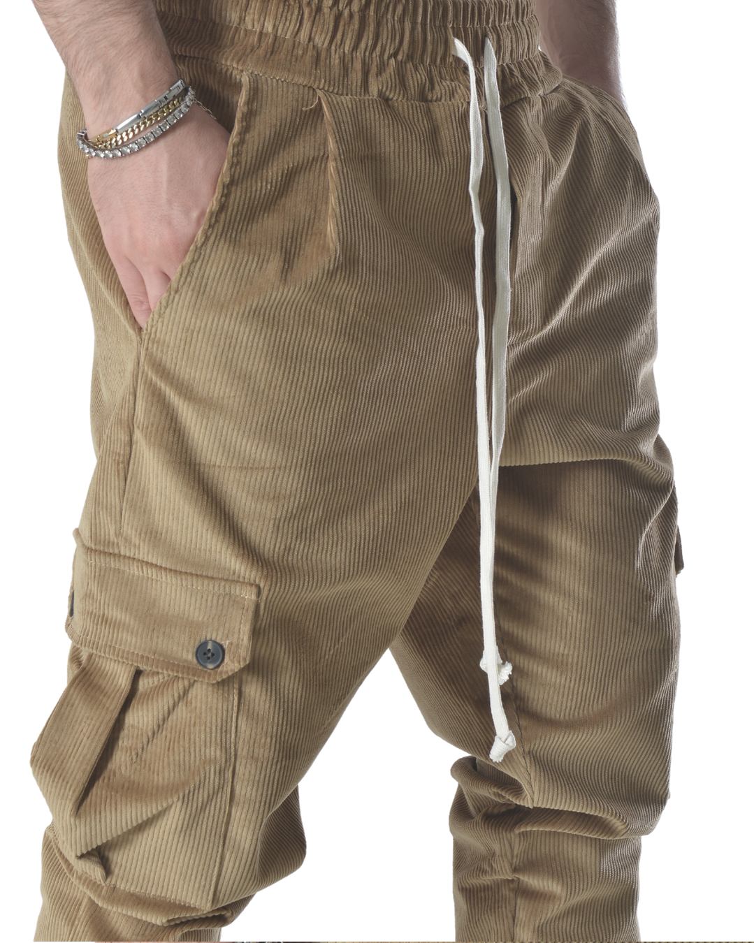 Pantalaccio cargo a costine vellutato camel art 9151