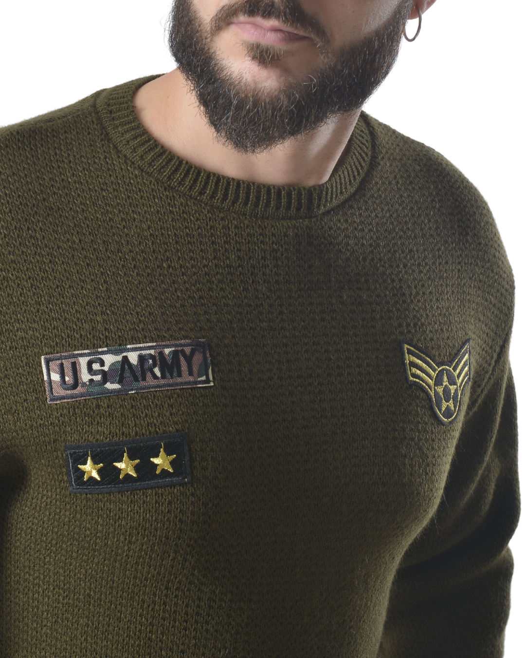 Maglia girocollo con patch e rotture art 196 verde militare