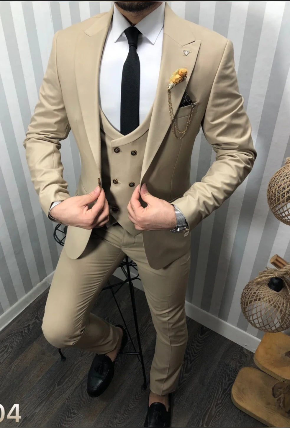 Abito completo giacca pantalone e gilet beige dandy