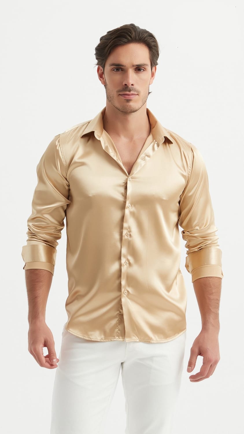Camicia lucida in raso oro