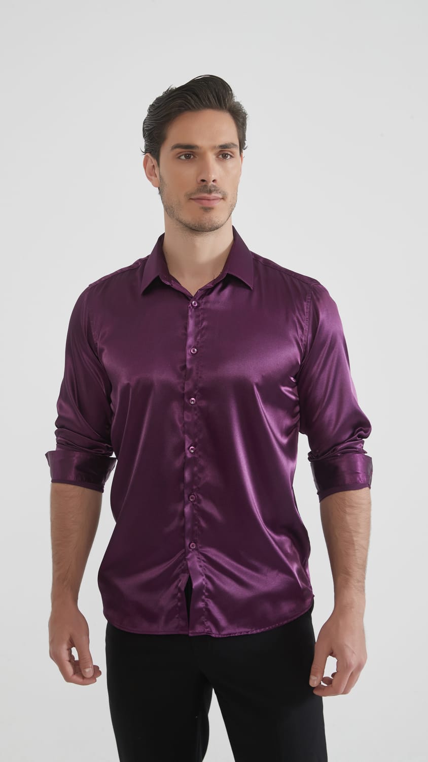 Camicia lucida in raso viola