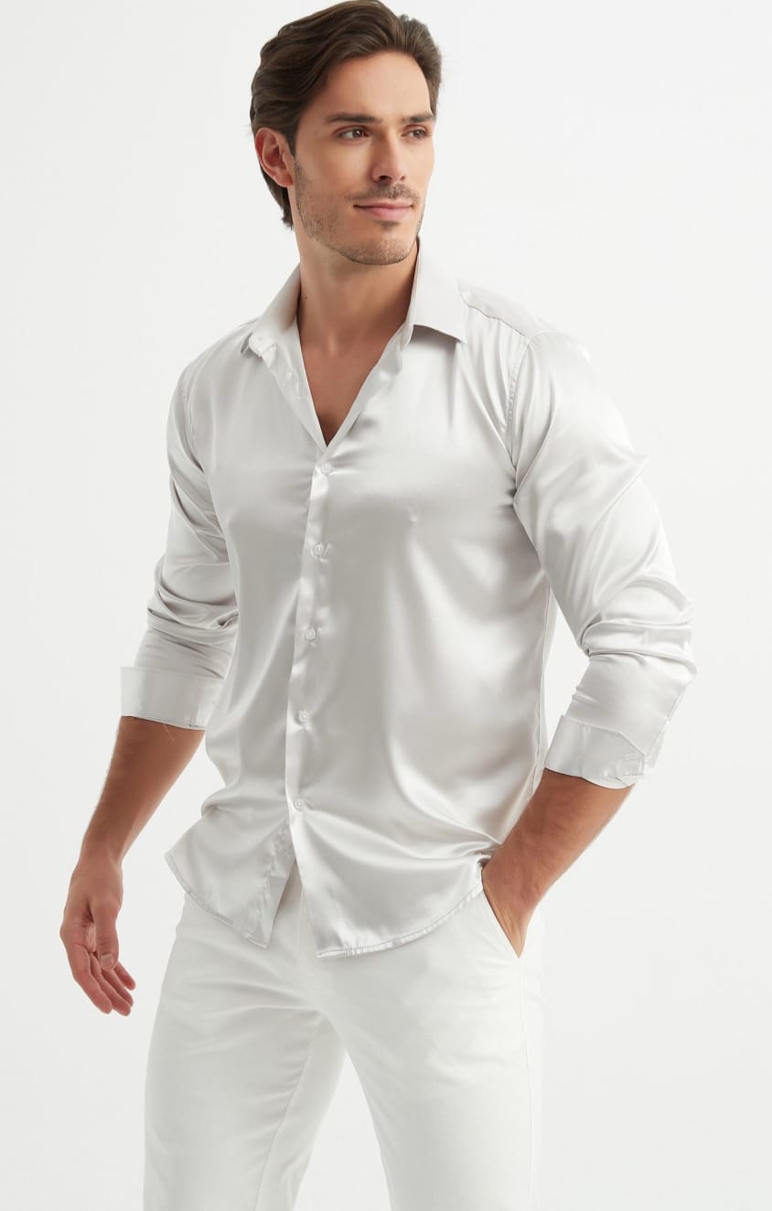 Camicia lucida in raso argento