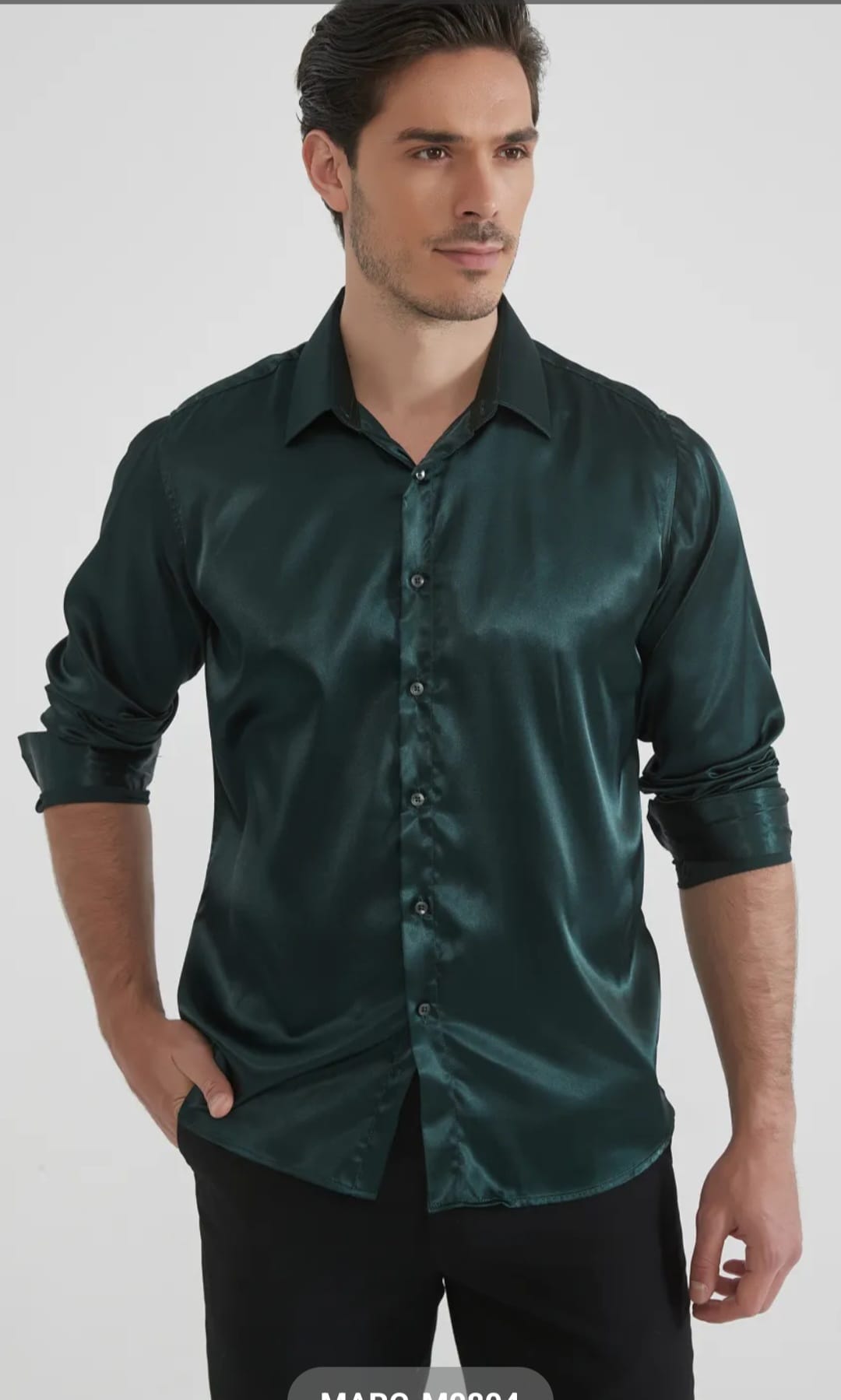 Camicia lucida in raso verde scura