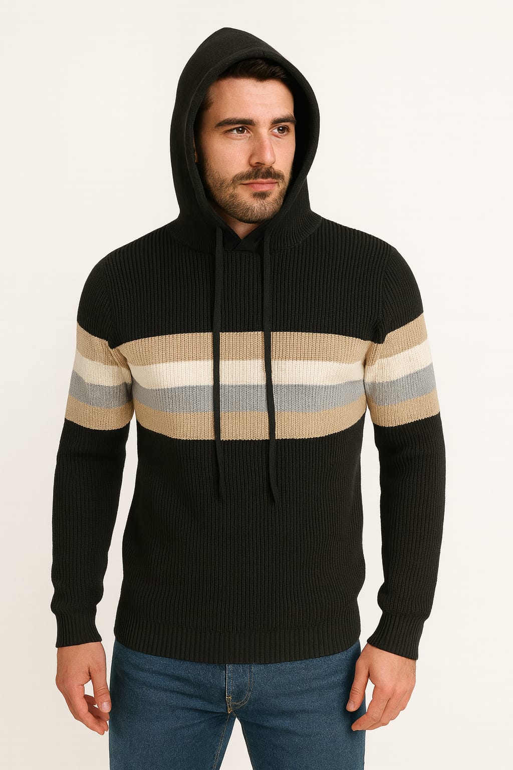 Maglioncino con fantasia a righe fondo nero