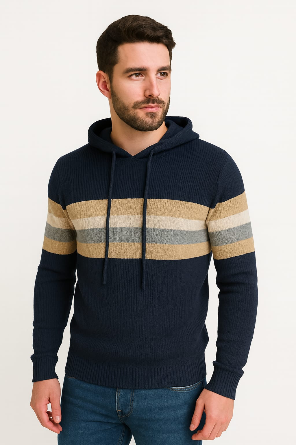 Maglioncino con fantasia a righe fondo blu scuro