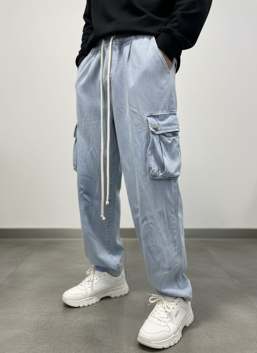 Pantalaccio jeans cargo baggy art 303003p denim chiaro