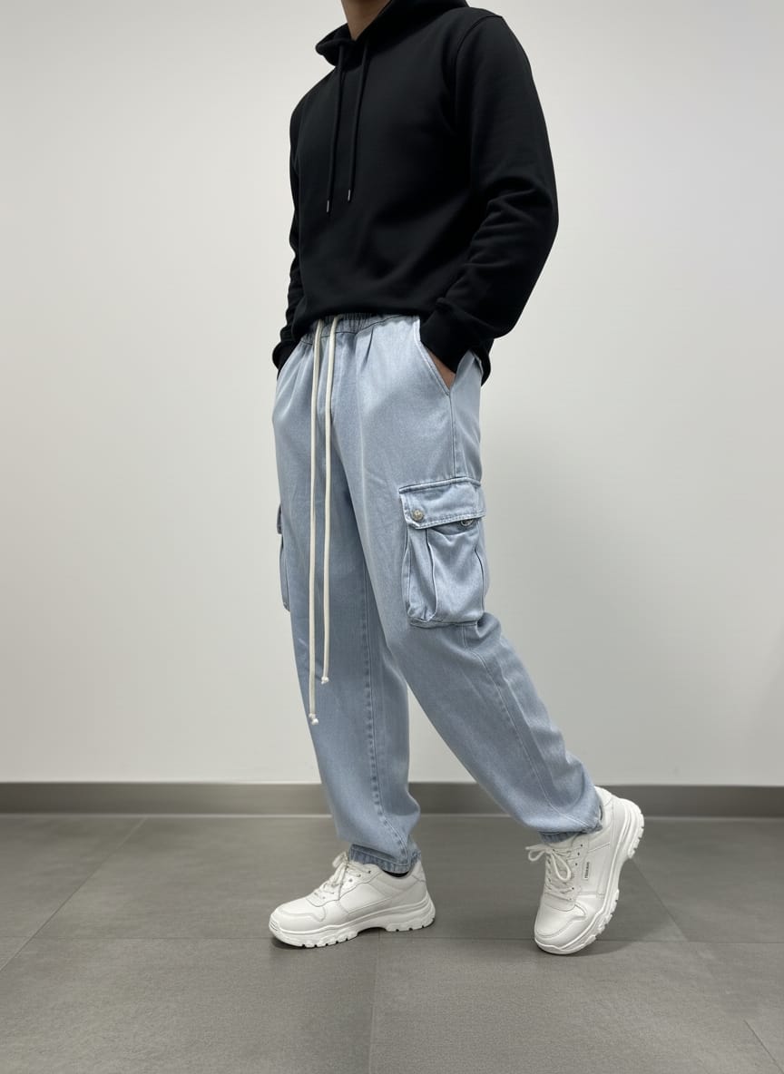 Pantalaccio jeans cargo baggy art 303003p denim chiaro