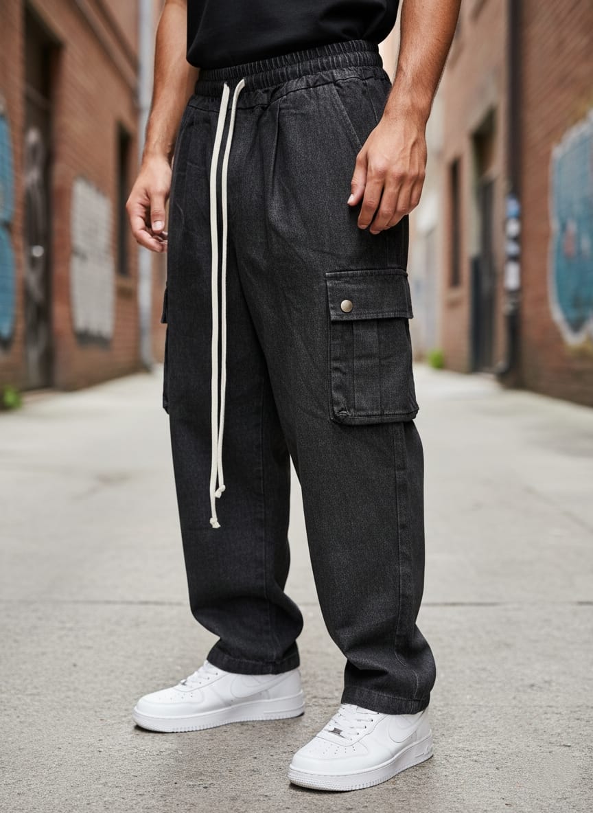 Pantalaccio jeans cargo baggy art 282861p denim scuro