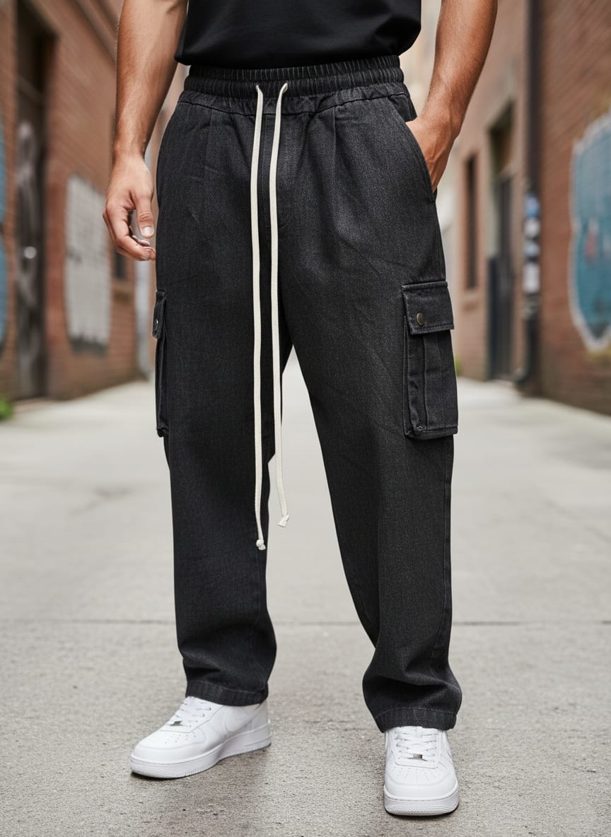 Pantalaccio jeans cargo baggy art 282861p denim scuro