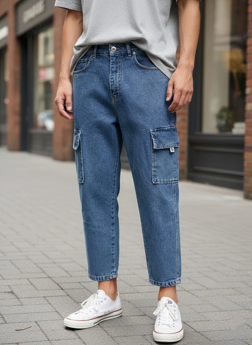 Jeans cargo art ga/2502 loose fit denim blu