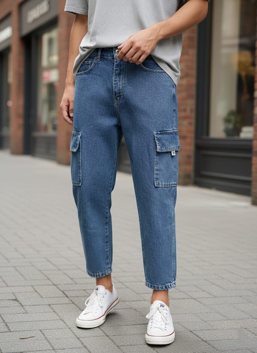 Jeans cargo art ga/2502 loose fit denim blu