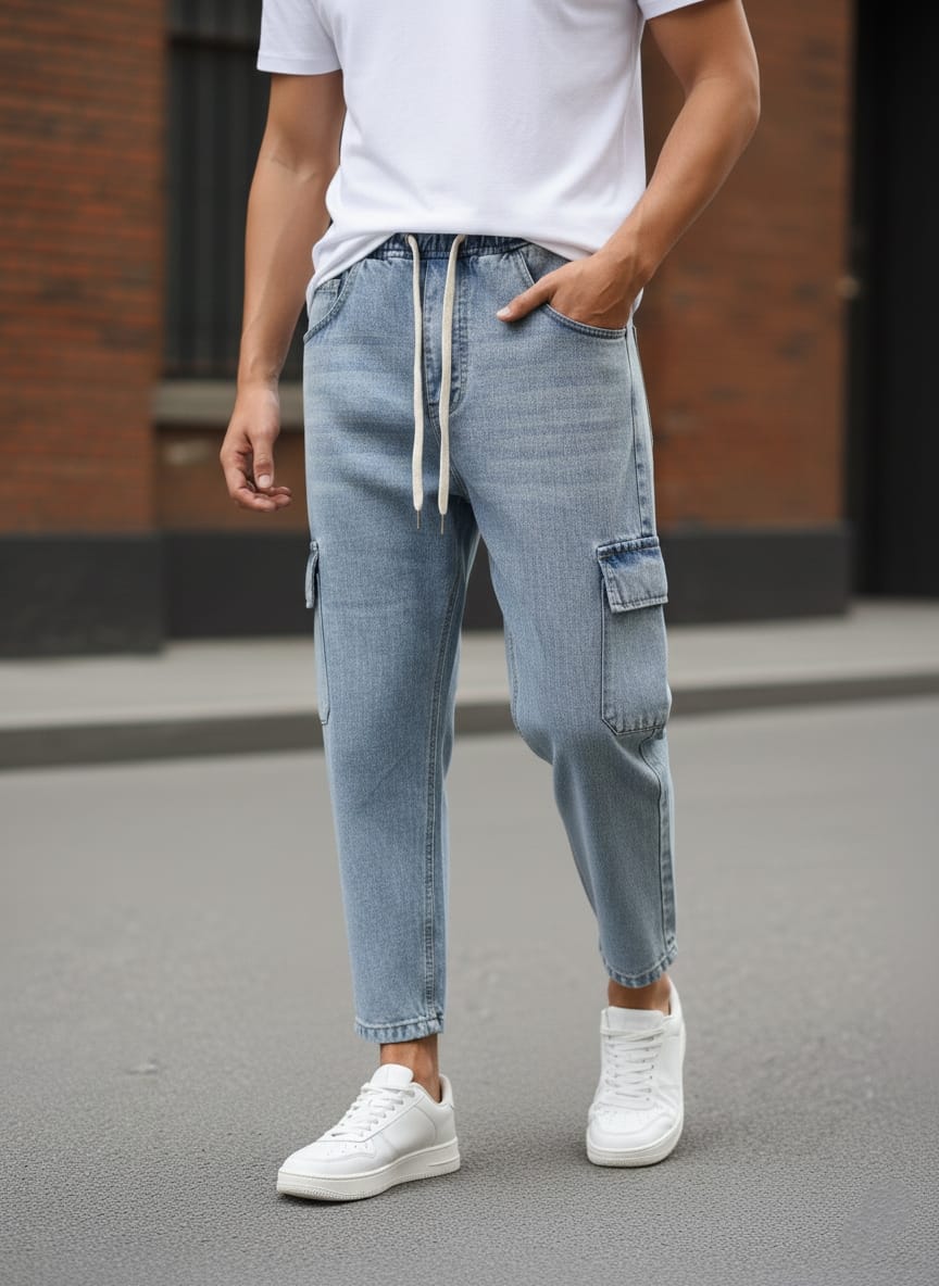 Jeans cargo art varenne loose fit denim scuro