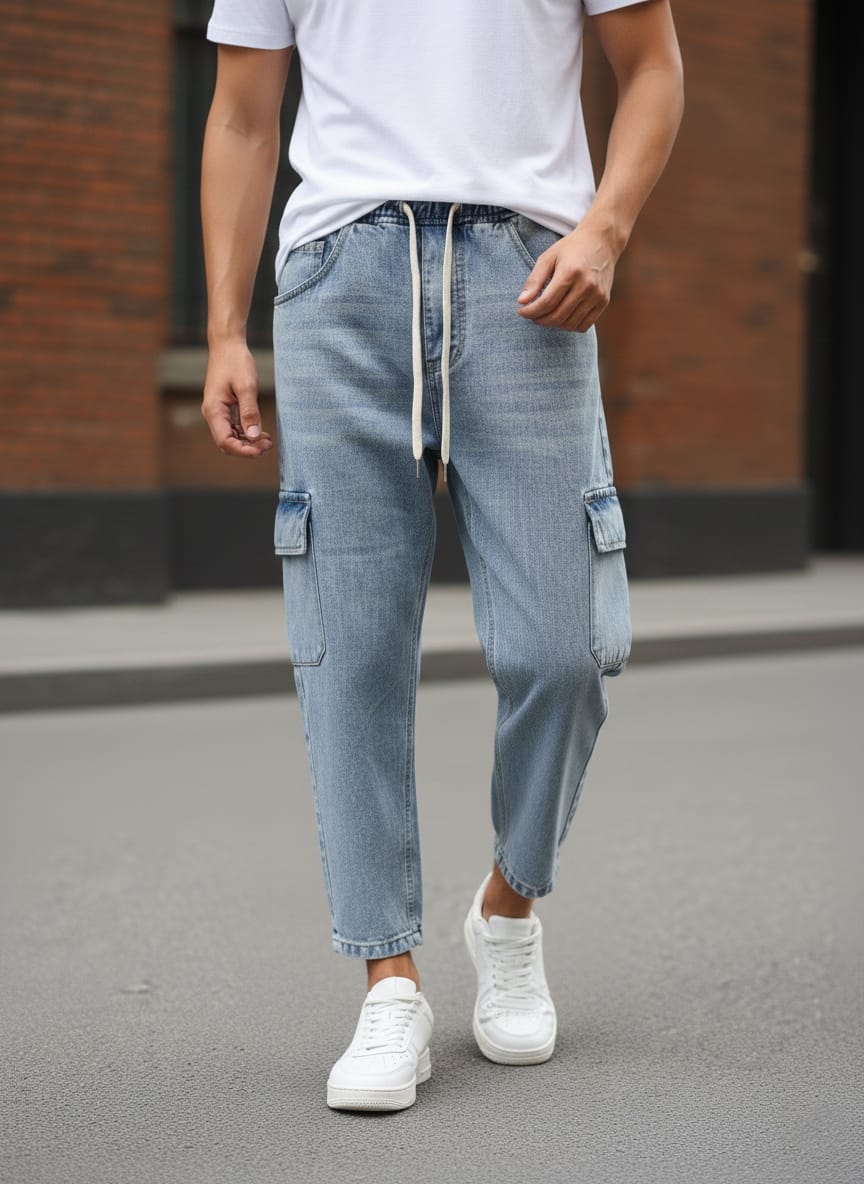 Jeans cargo art varenne loose fit denim scuro