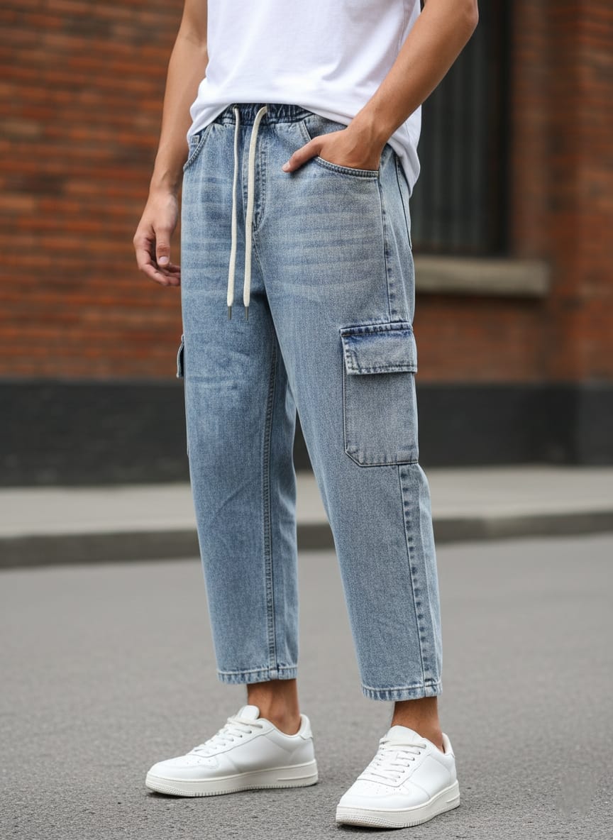 Jeans cargo art varenne loose fit denim scuro