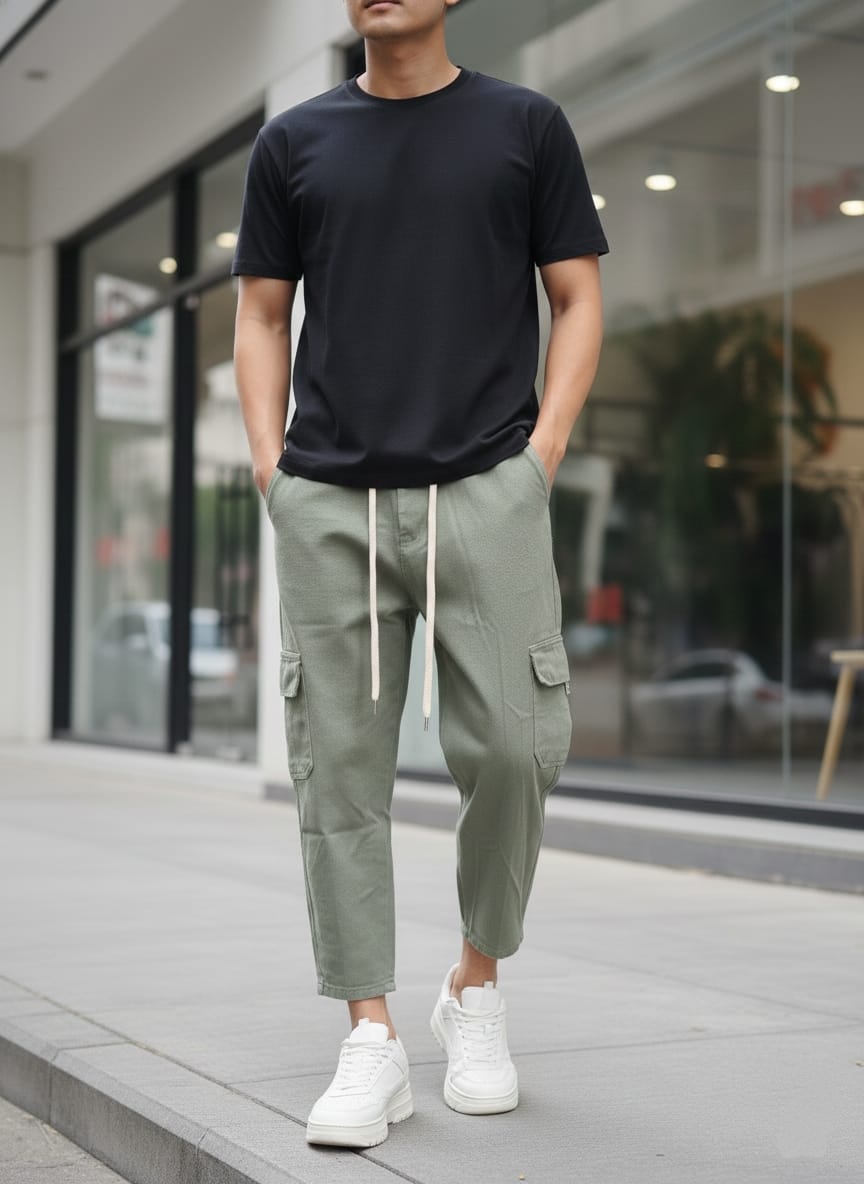Pantalone cargo art poke loose fit verde militare