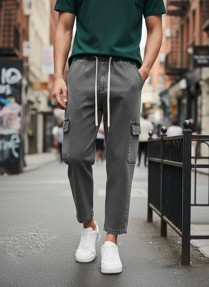 Jeans cargo art varenne loose fit denim grigio scuro