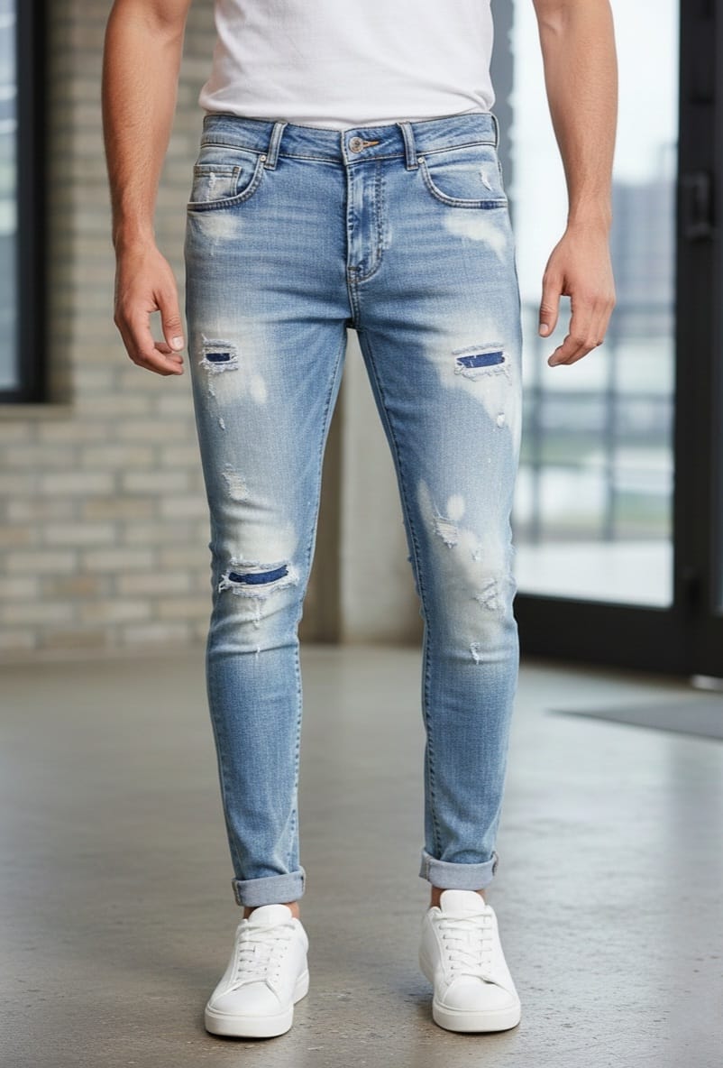 Jeans art jc-7113b slim fit denim chiaro con rotture