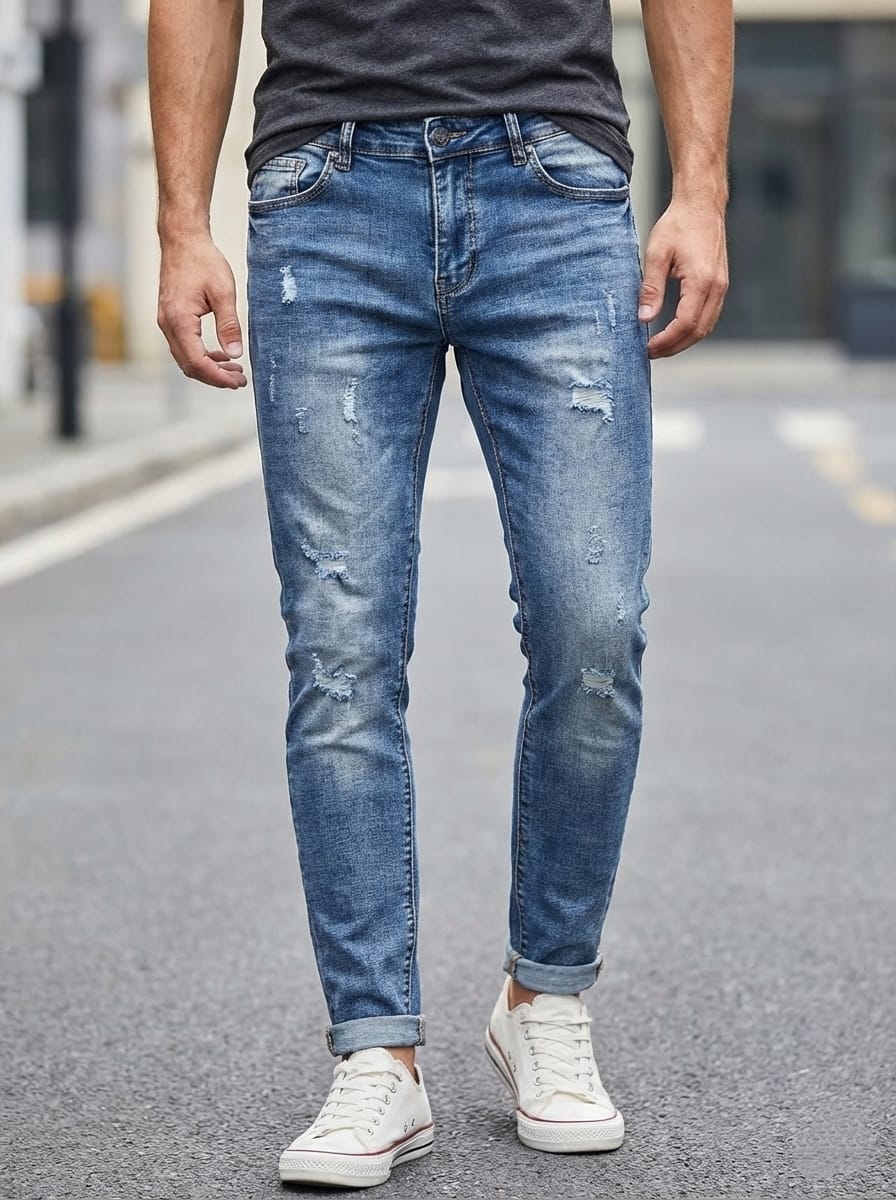 Jeans slim con rotture art ls677 denim chiaro