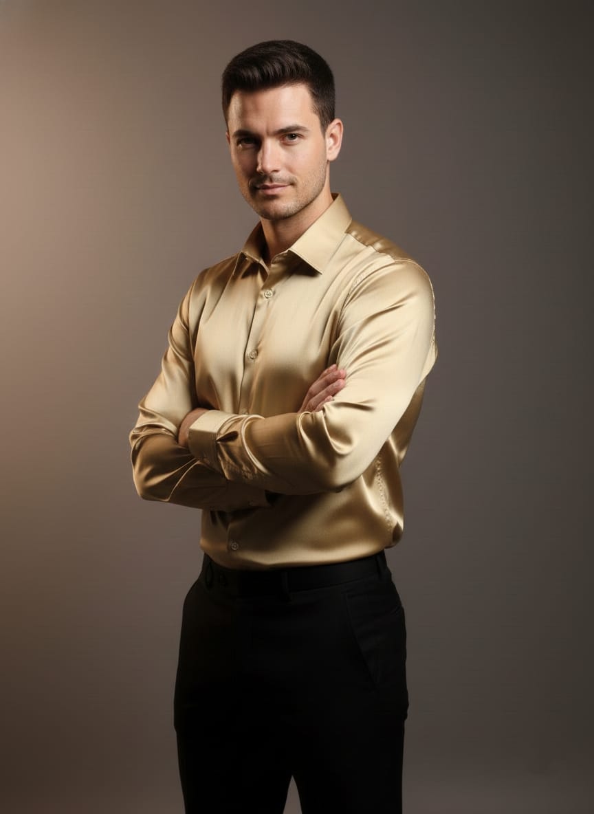 Camicia lucida in raso oro