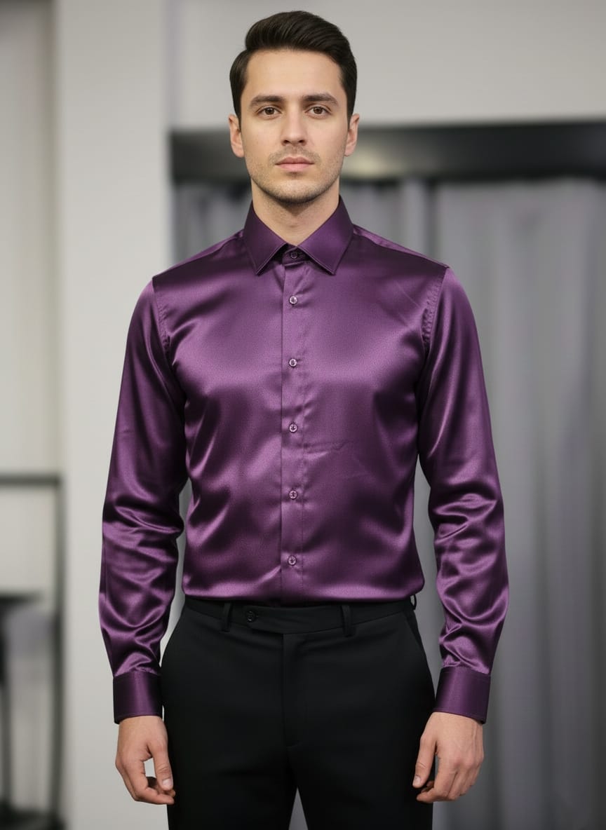 Camicia lucida in raso viola