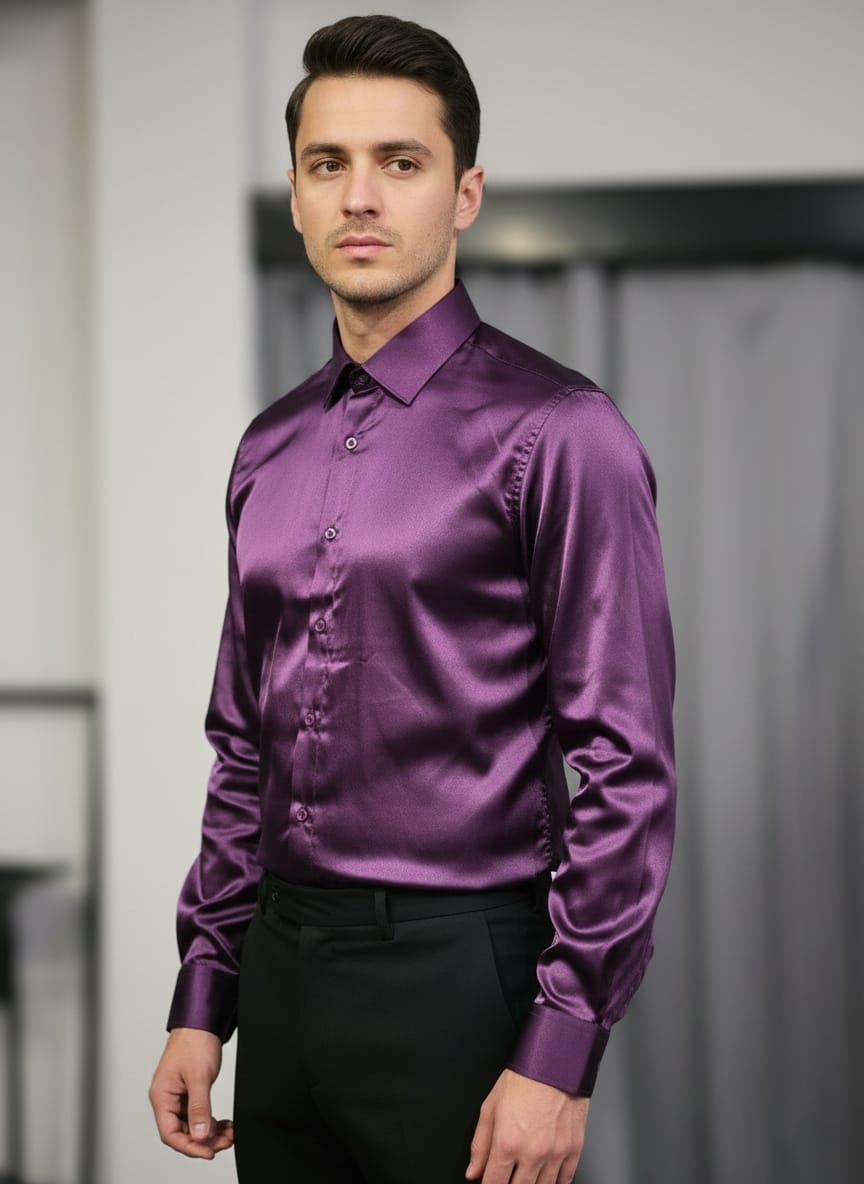 Camicia lucida in raso viola