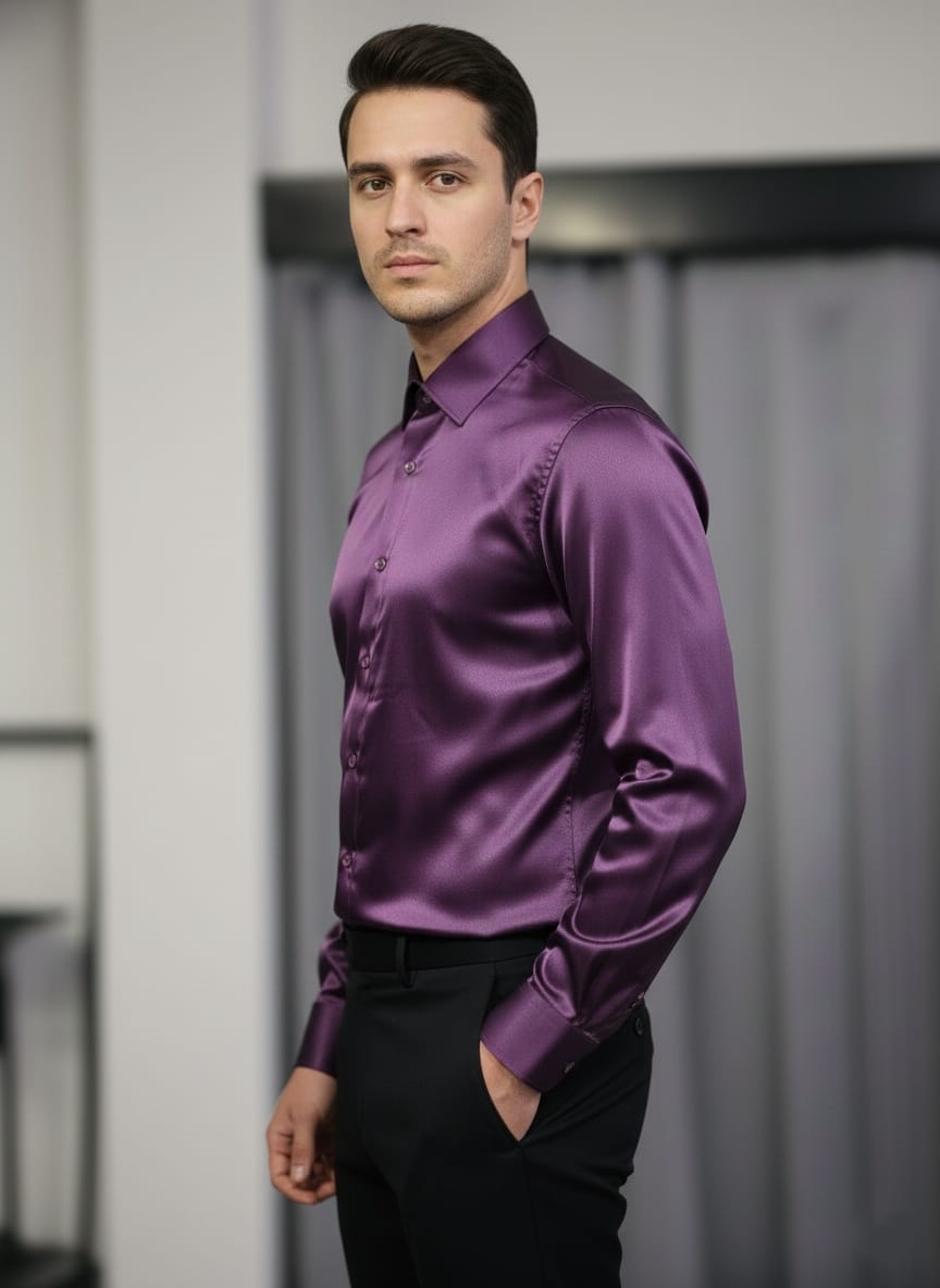 Camicia lucida in raso viola