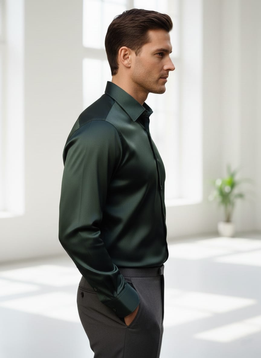 Camicia lucida in raso verde scura