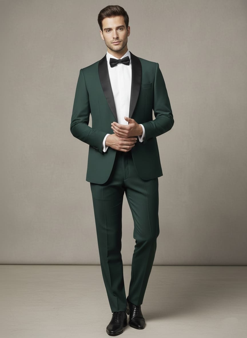 Smoking giacca e pantalone verde scuro