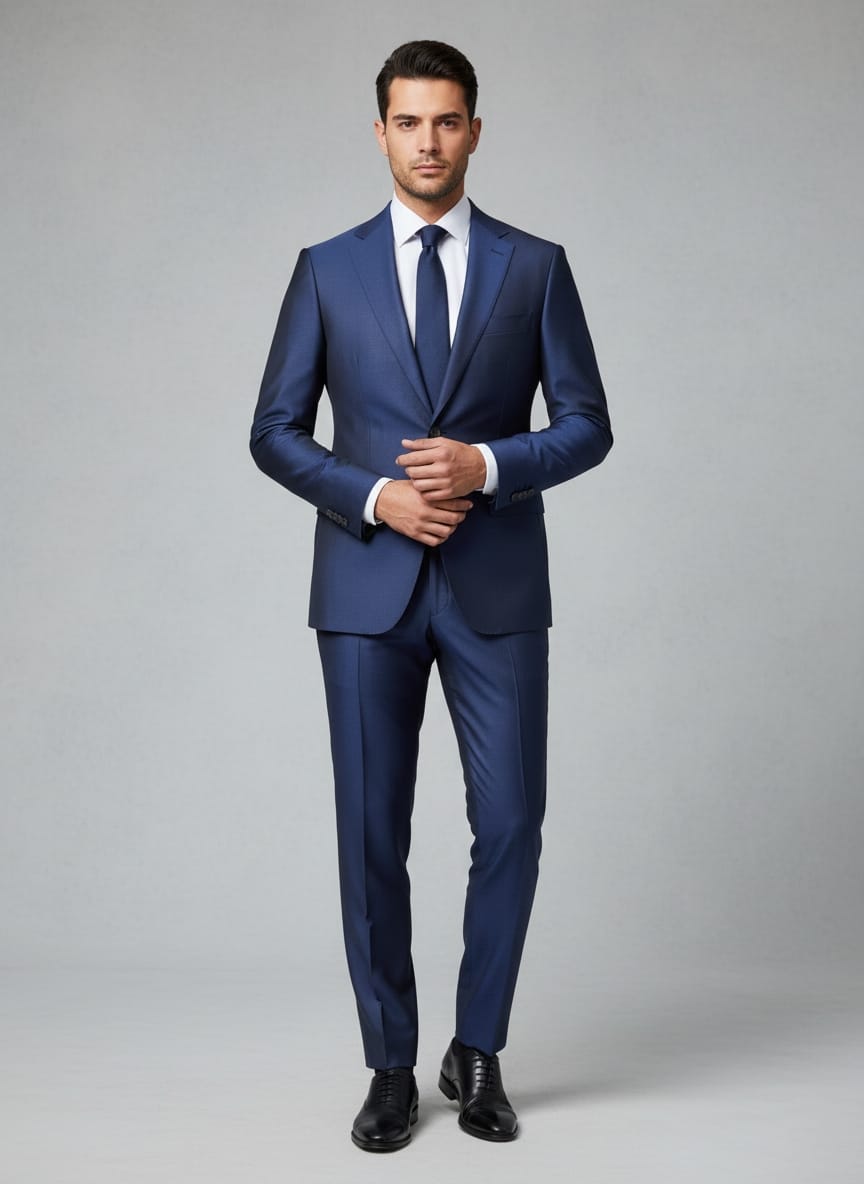 Abito completo giacca e pantalone azzurro elettrico