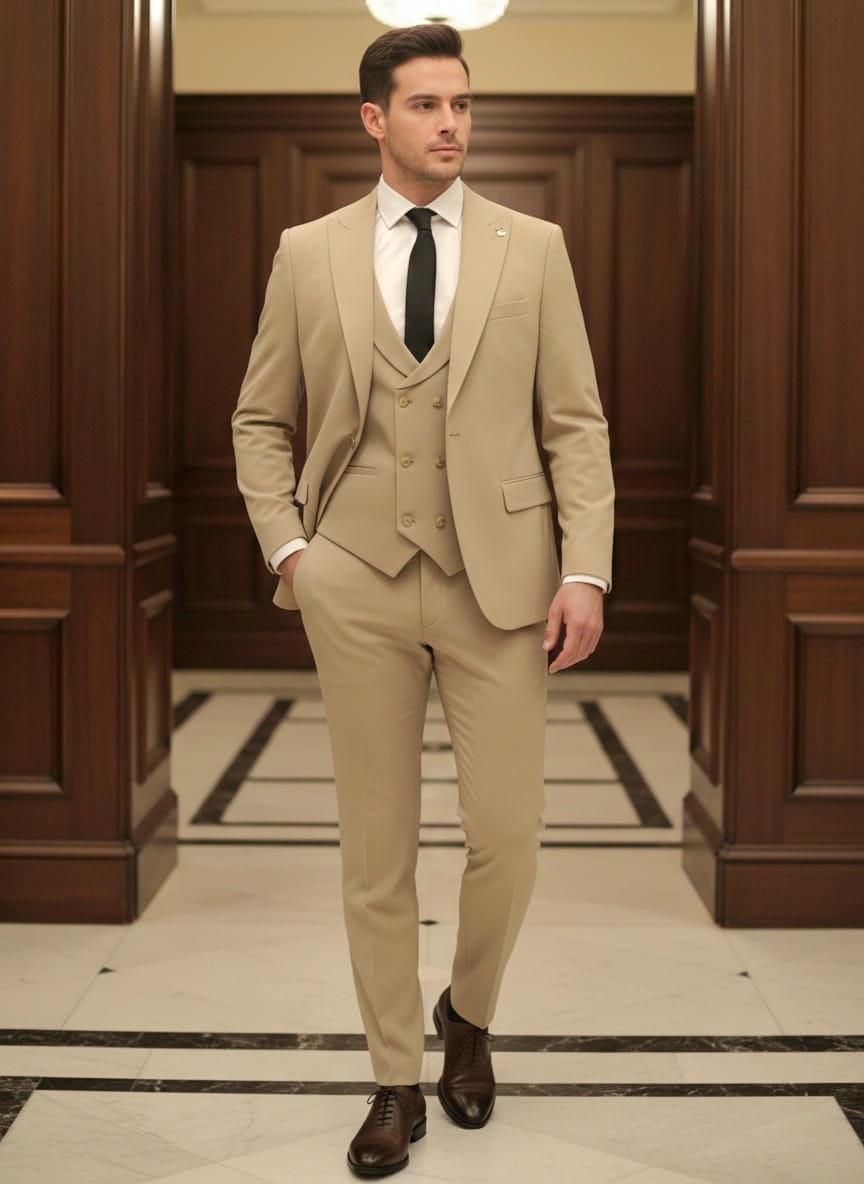 Abito completo giacca pantalone e gilet beige monaco