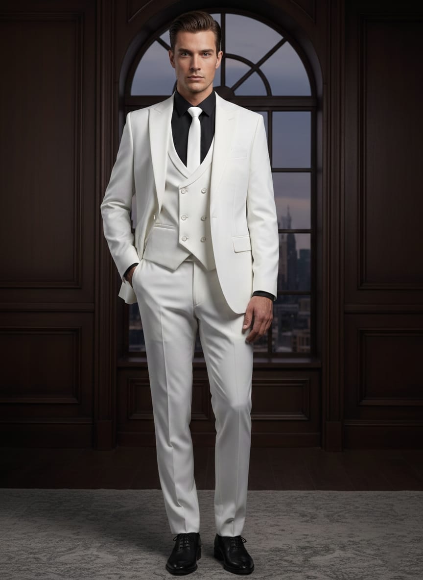 Abito completo giacca pantalone e gilet bianco monaco