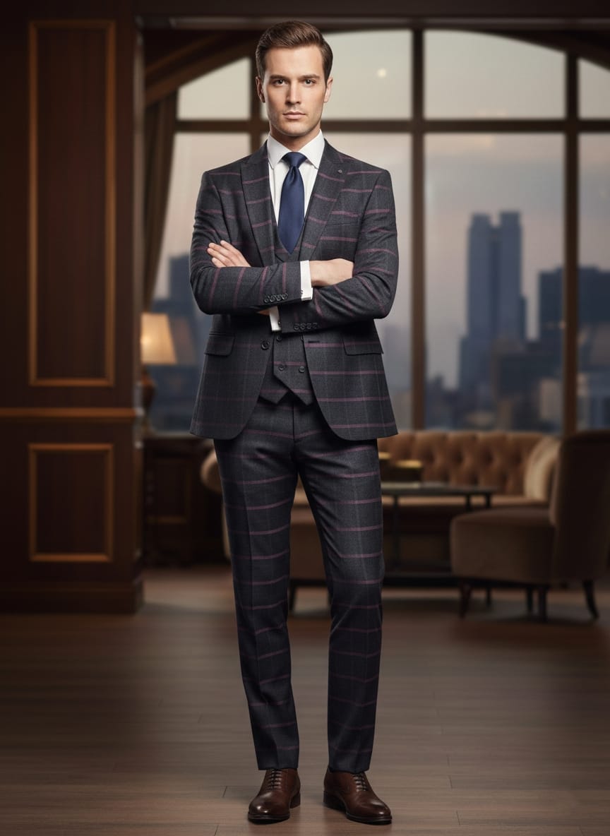 Abito completo giacca pantalone e gilet blu quadro dandy