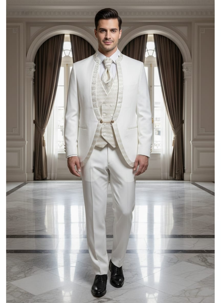 Abito completo elegante con gilet e papillon art imperial bianco