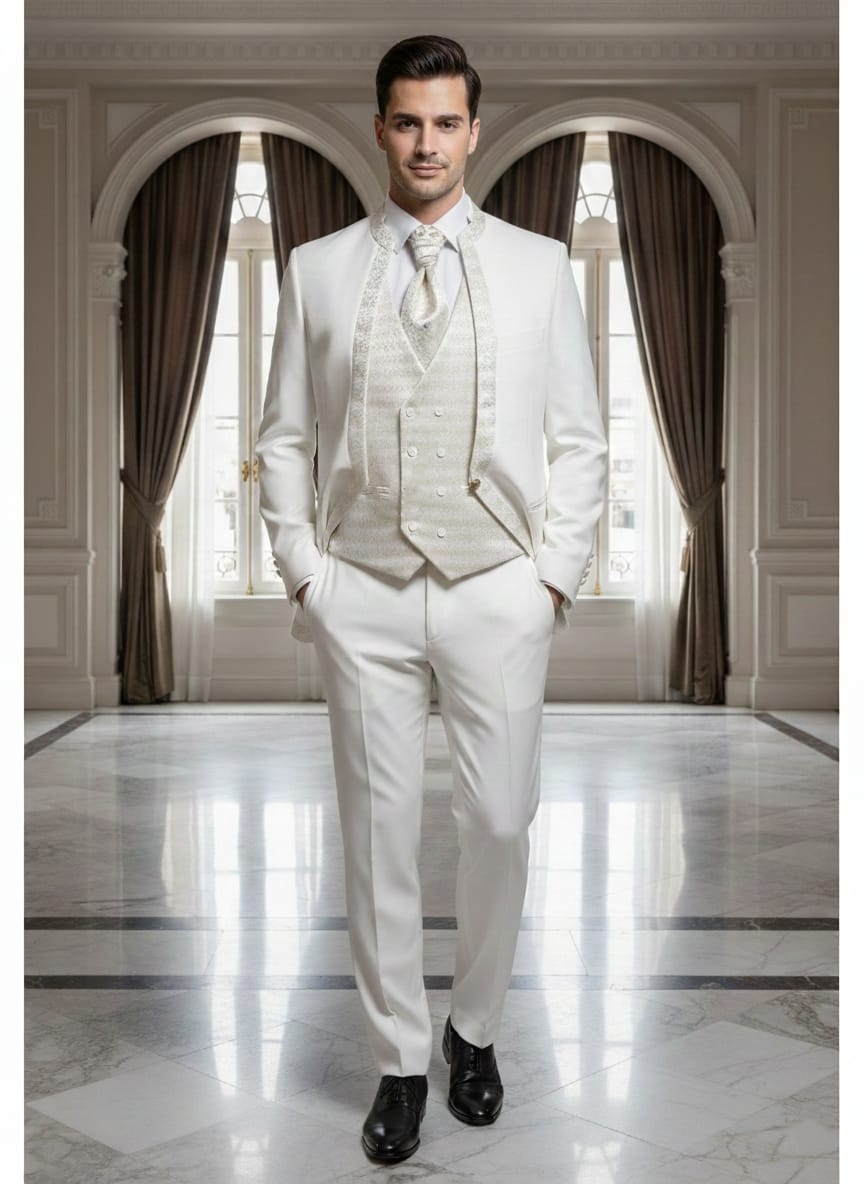 Abito completo elegante con gilet e papillon art imperial bianco